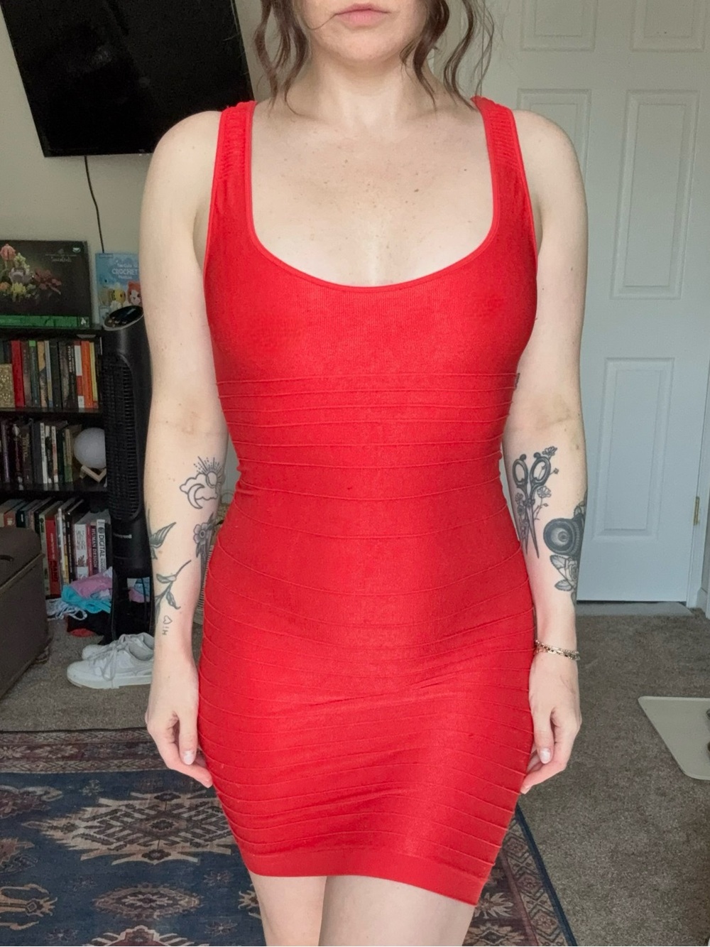 bebe Red Stretch Bandage Mini Dress